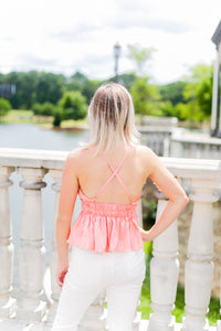 Peach Silk Ruffle Tank Top